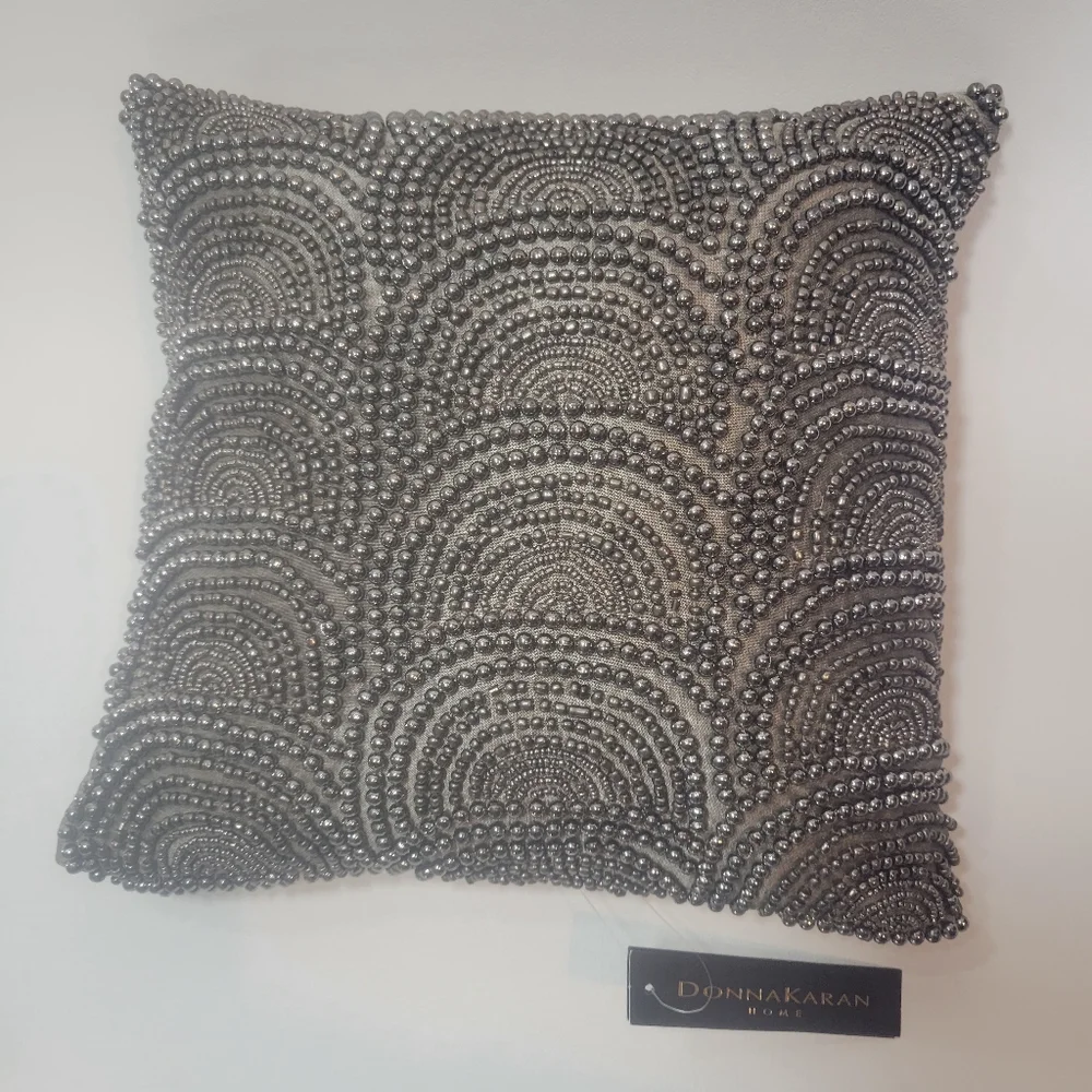 New Rare Donna Karan Metallic Beaded Accent Pillow Hard To Find